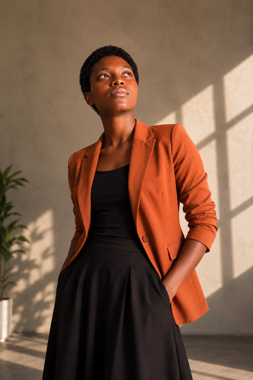 Portrait de Gonemili Grace en veste orange